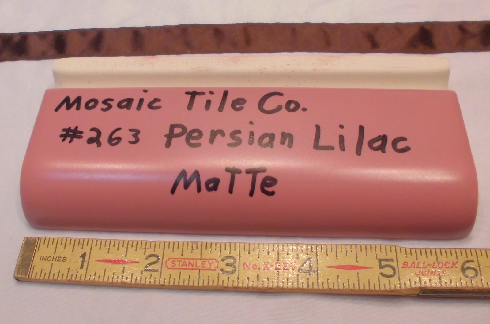 6 pcs. *Dark Lilac* Ceramic Radius bullnose Cap Tiles by The Mosaic Co. “NOS”