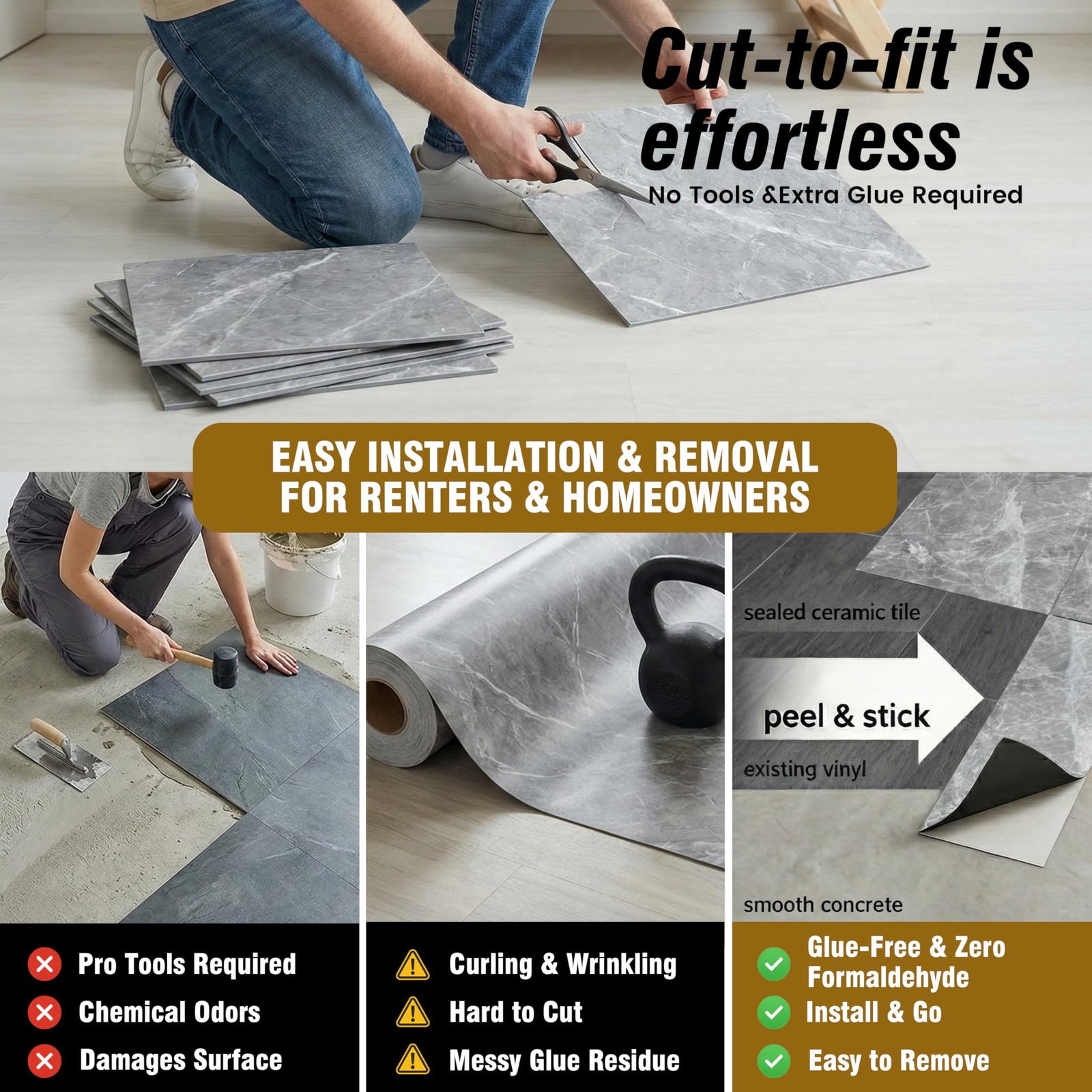 Peel and Stick Floor Tiles, 12 Sq.Ft Waterproof Vinyl Flooring, 1.8mm Thick C…
