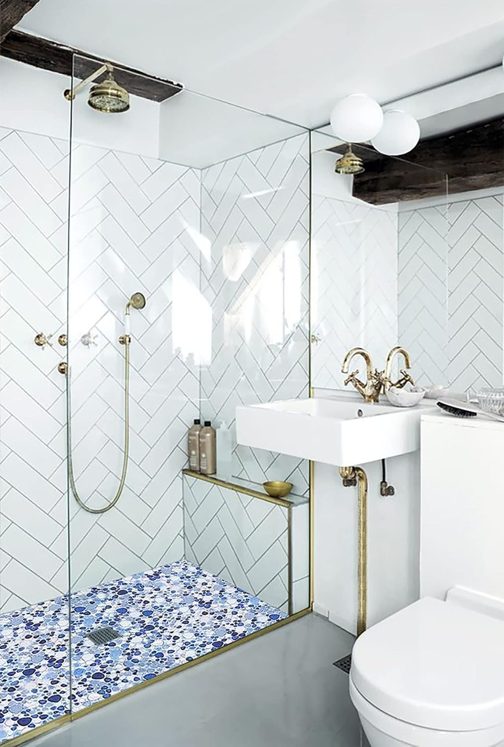 Blue Shower Floor Pebbles Tile Bathroom Mosaic Backsplash Wall Tiles (5 Sheets)