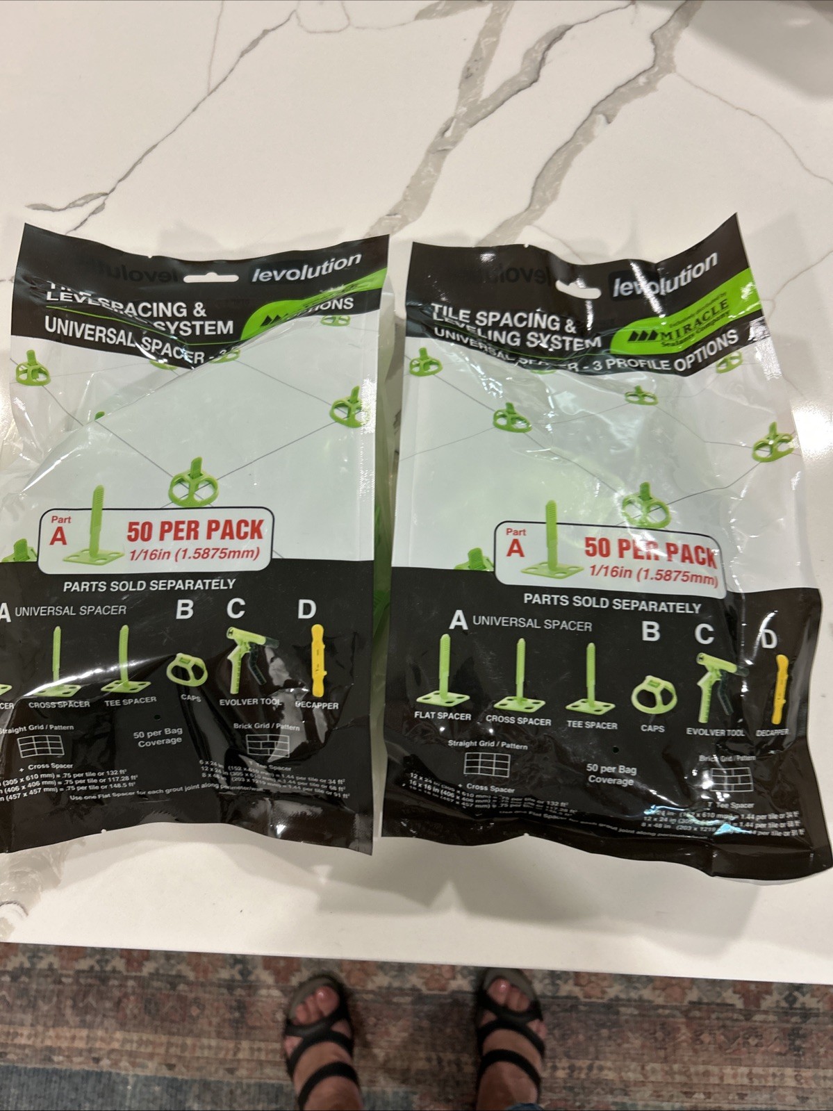 Levolution Universal Tile Spacing Leveling System Flat Part A 1/16 in 2×50 Pack