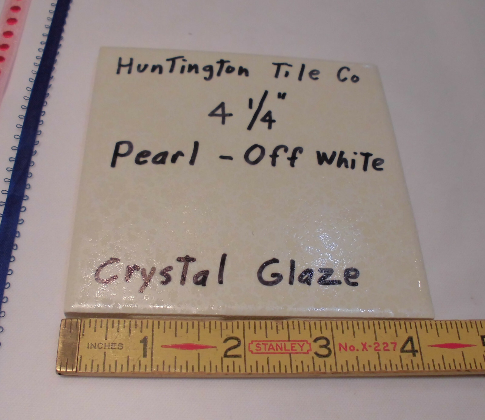 1 pc. *Pearl-Off White* Ceramic Tile 4-1/4″ Crystal Glazed by Huntington Co. NEW