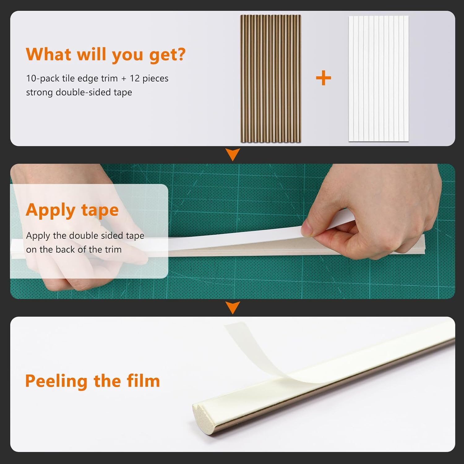 10-Pack Tile Edge Trim, 12″ Wall Molding Trim for Peel and Stick Backsplash Tile