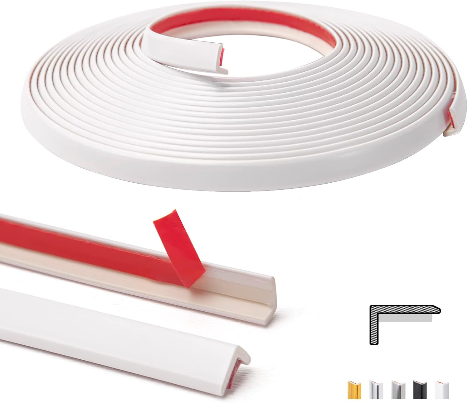 20Ft Peel and Stick Vinyl Corner Trim for Tile and Wall Edges, White