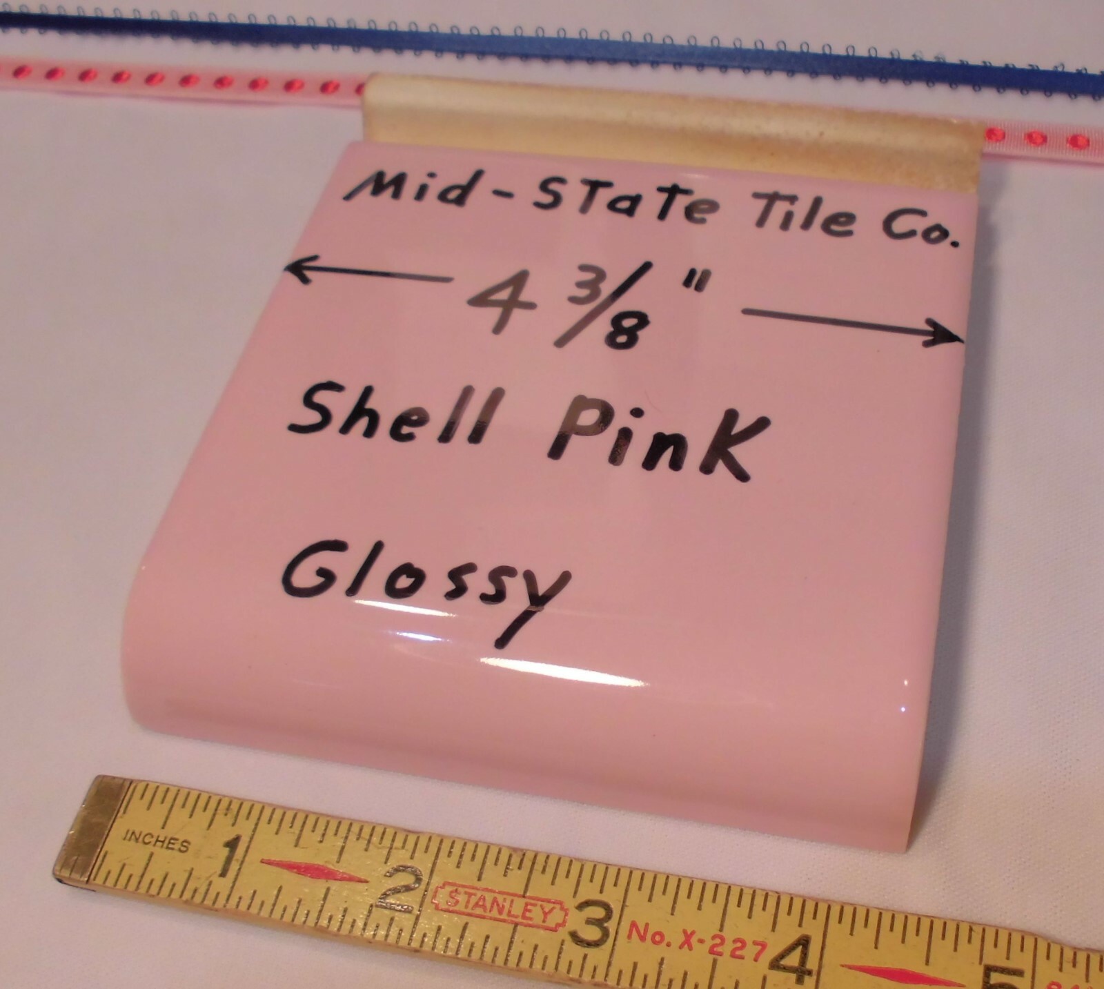 1 Shell Pink Radius Bullnose Ceramic Tile 4-3/8″ by Mid-State: Glossy Mud Caps