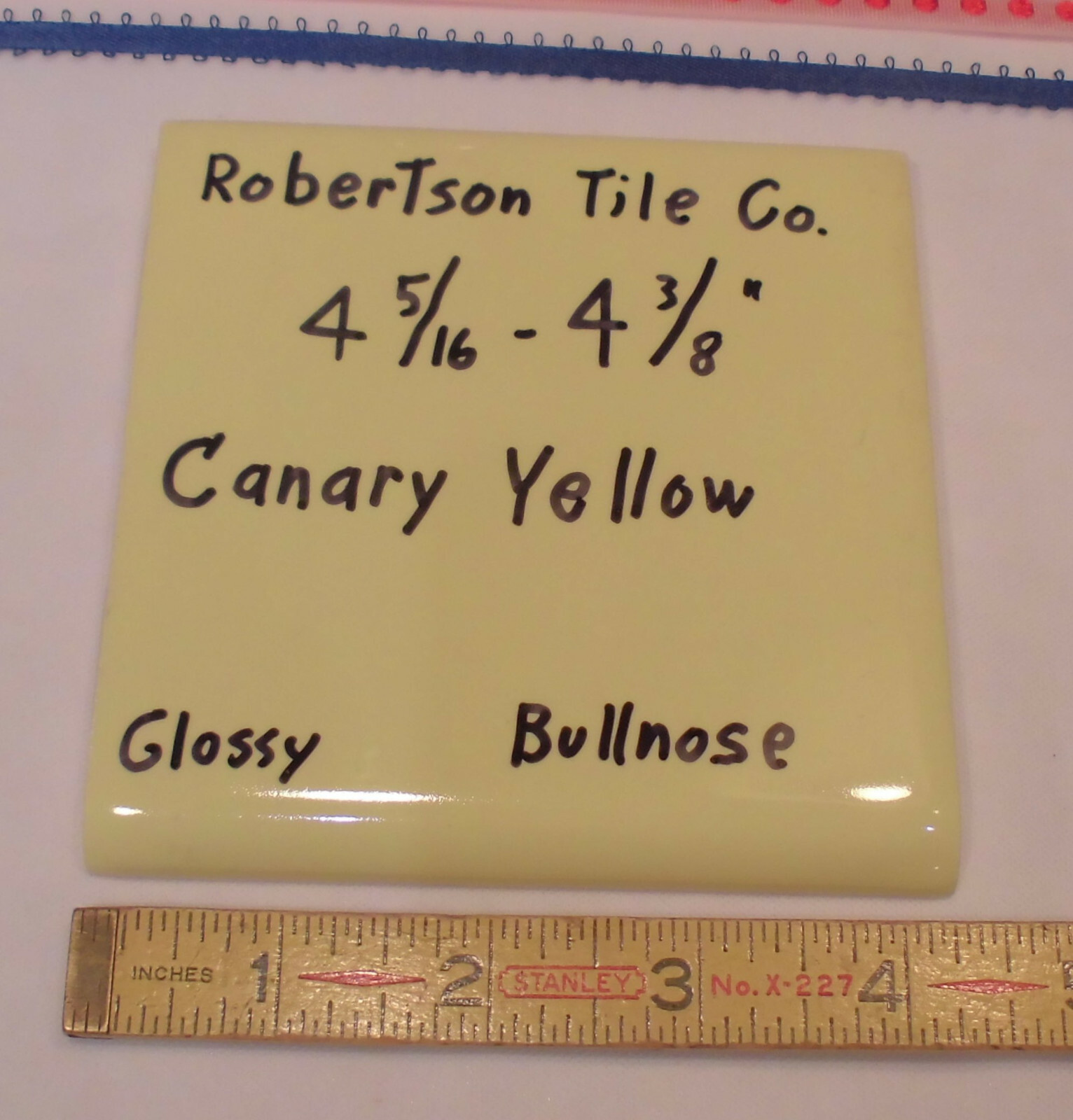 1 pc. Glossy Yellow Ceramic Tile 4-3/8″ ; Matches: Florida, Mosaic & Robertson