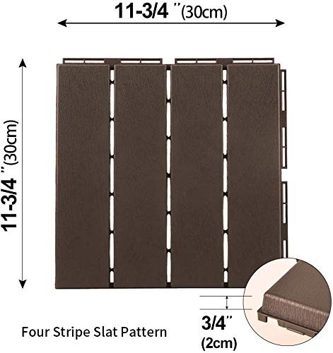 Patio Deck Tiles, 12 x 12 inches Composite Interlocking Decking Tile, Four Sl…