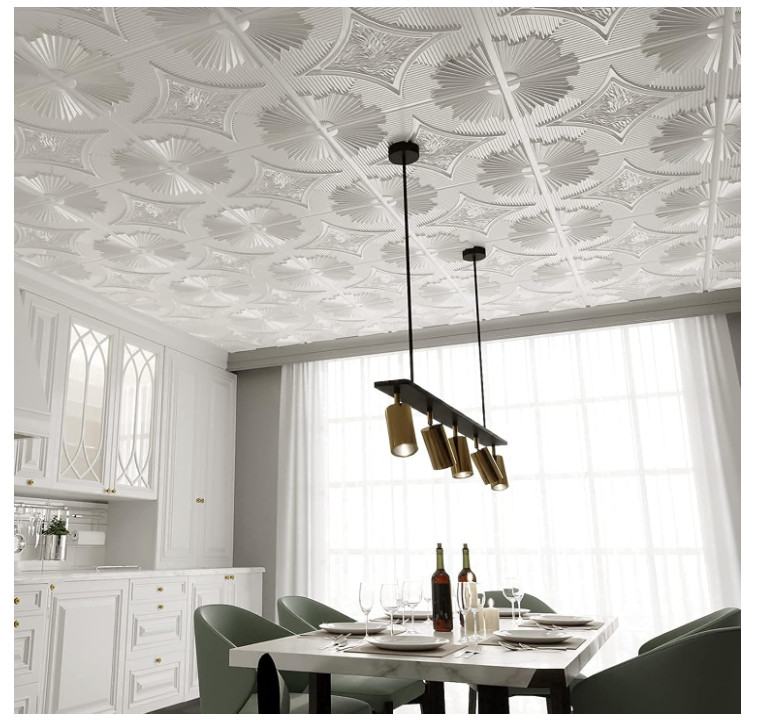 Art3d 24×24 Ceiling Tiles 12 Pack 3D White PVC Glue Up Wall Panels 2×2