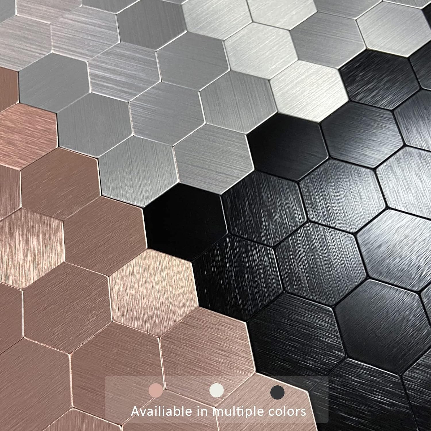 Peel and Stick Hexagon Tile, Black Brushed Aluminum Texture Panel Self-Adhesive
