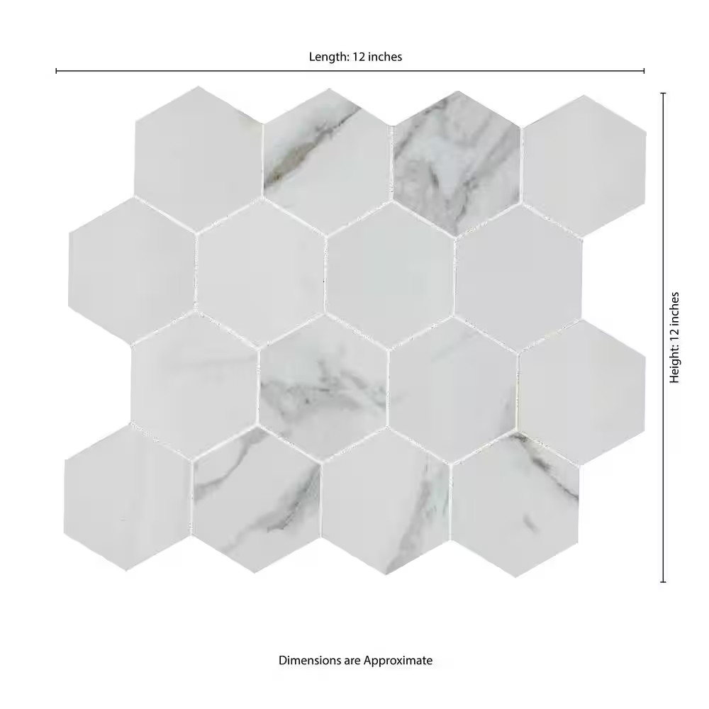 Carrara 12 In. X 12 In. Polished Porcelain Mesh-Mounted Mosaic Floor and Wall Ti