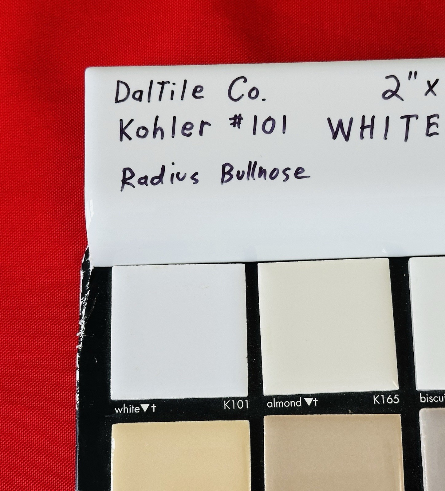 Kohler #101 White: 2″ x 6″ Ceramic Tile, Mud Cap Bullnose Radius Trim Edge, NEW