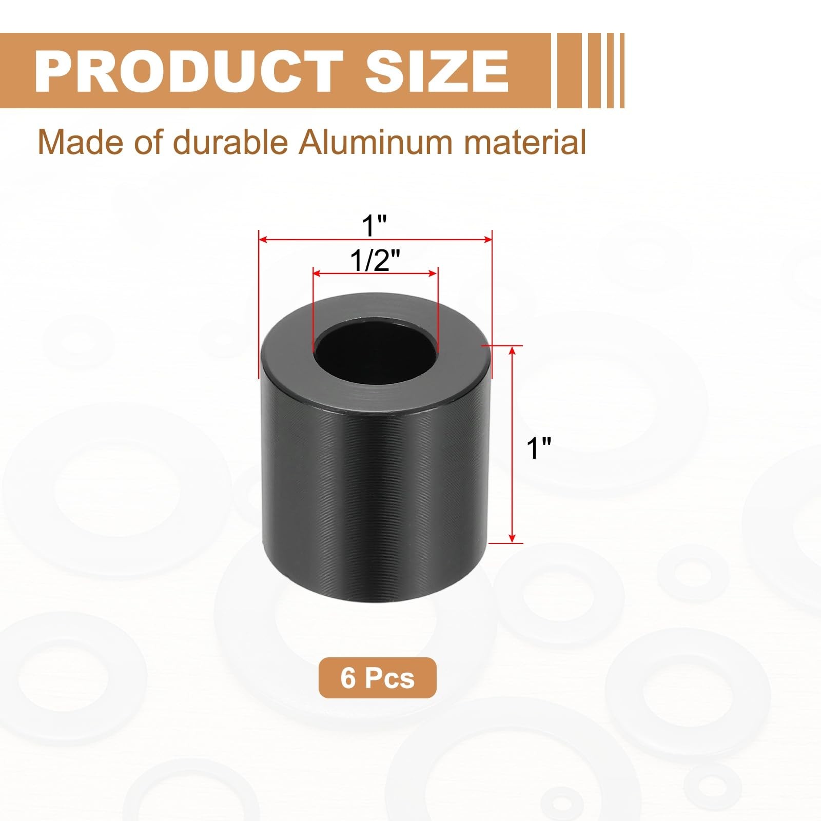 PATIKIL 6PCS Aluminum Spacers, 1/2 x 1 Metal Spacers 1 L 1, Black