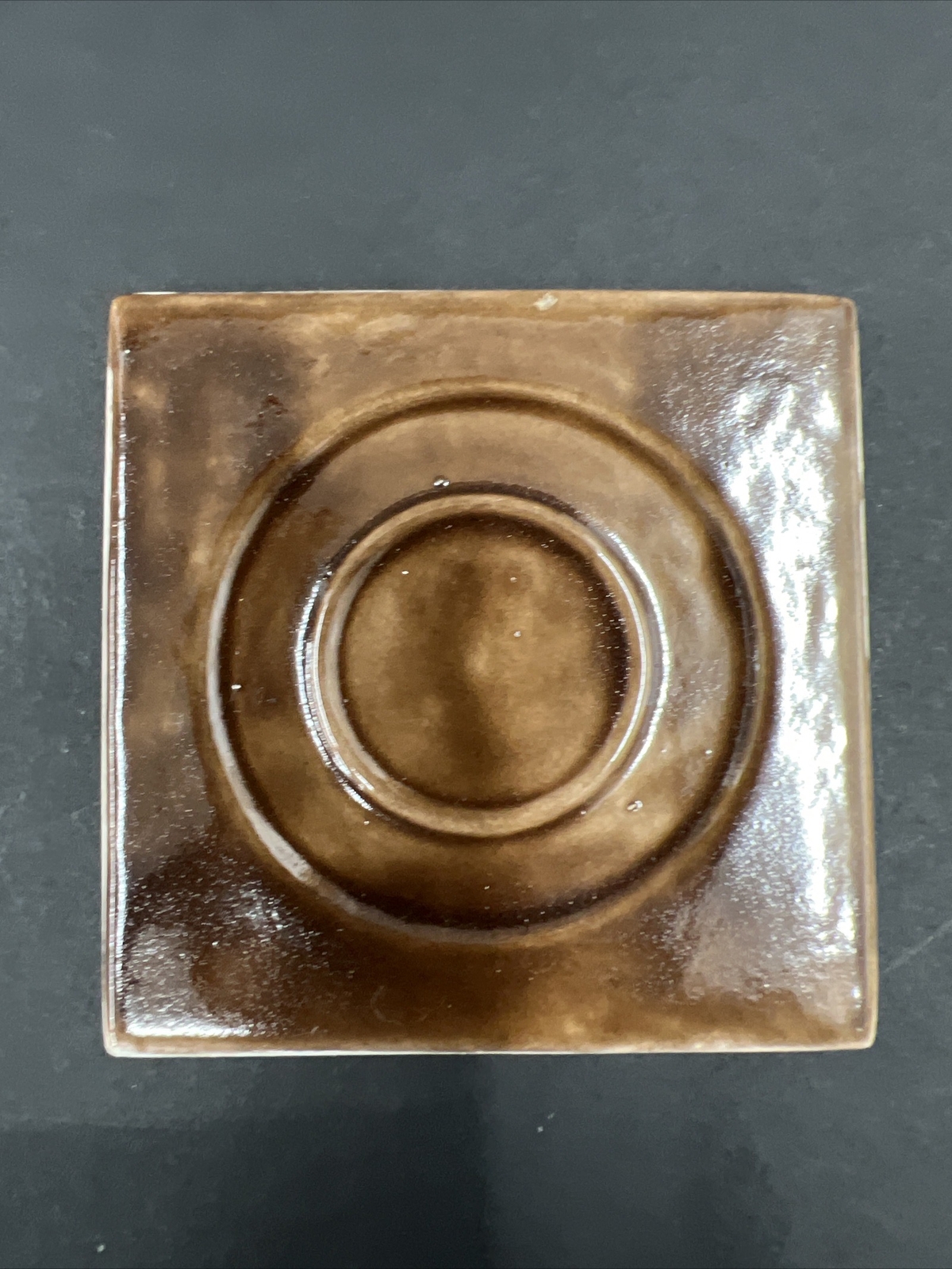 4 – Vintage Brown Ceramic Tile 2 7/8” Square 3/8” Thick Recessed Circles