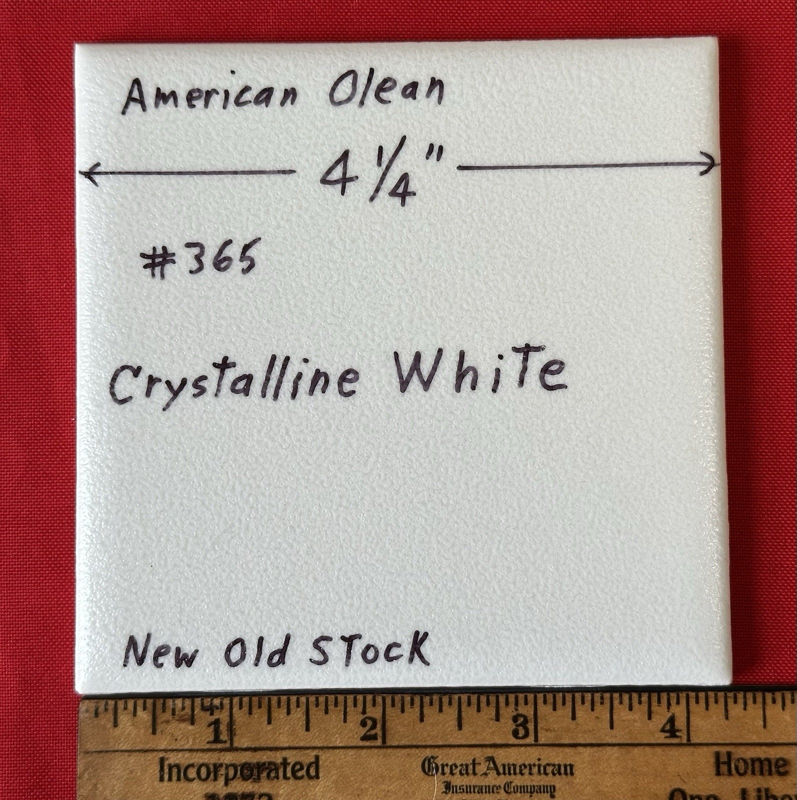 1 pc. White Crystalline Ceramic Tile by American Olean: 4-1/4″ from 1970’s -90’s