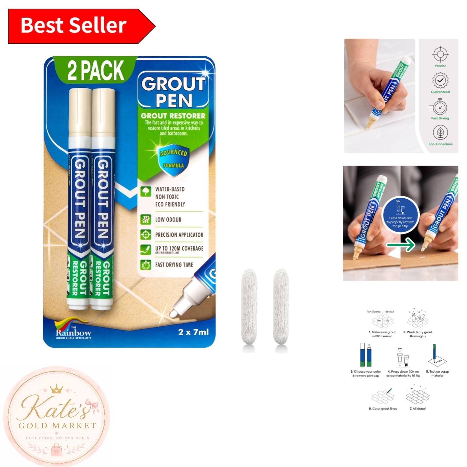 2-Pack Cream Grout Pen – Waterproof Tile Colorant for Easy Grout Restoration
