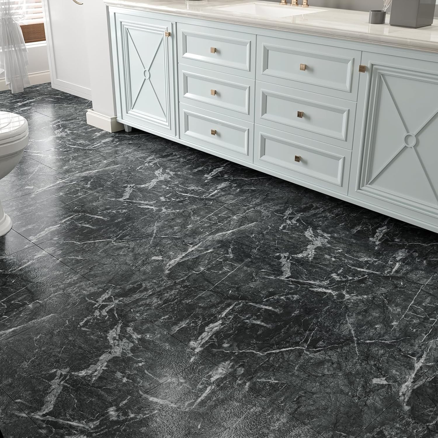 12″x12″ Peel and Stick Floor Tile Waterproof Black Grey Slate Marble Flooring…