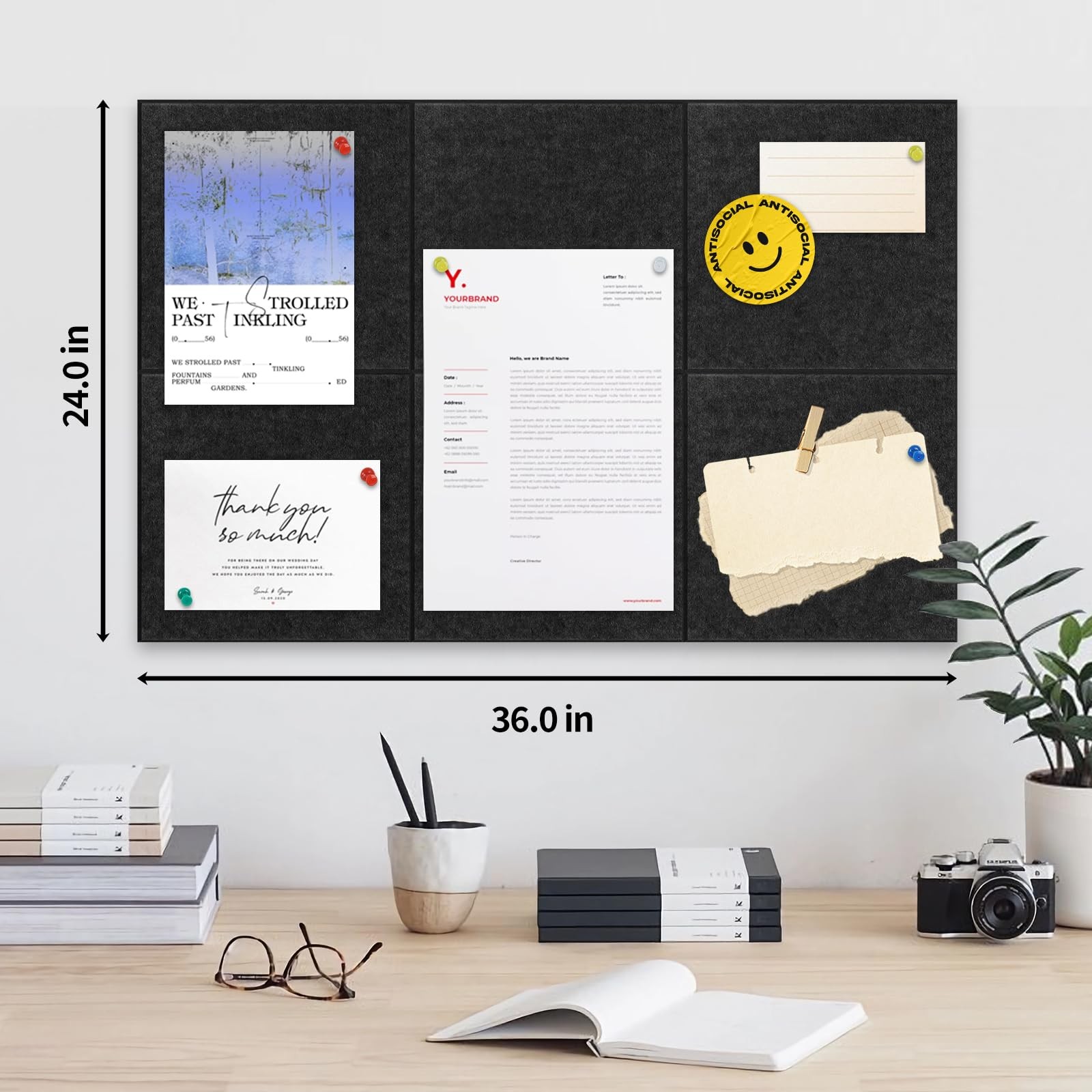 Large Felt Cork Board for Wall 11.8 inches x inches, 6 Pack Black
