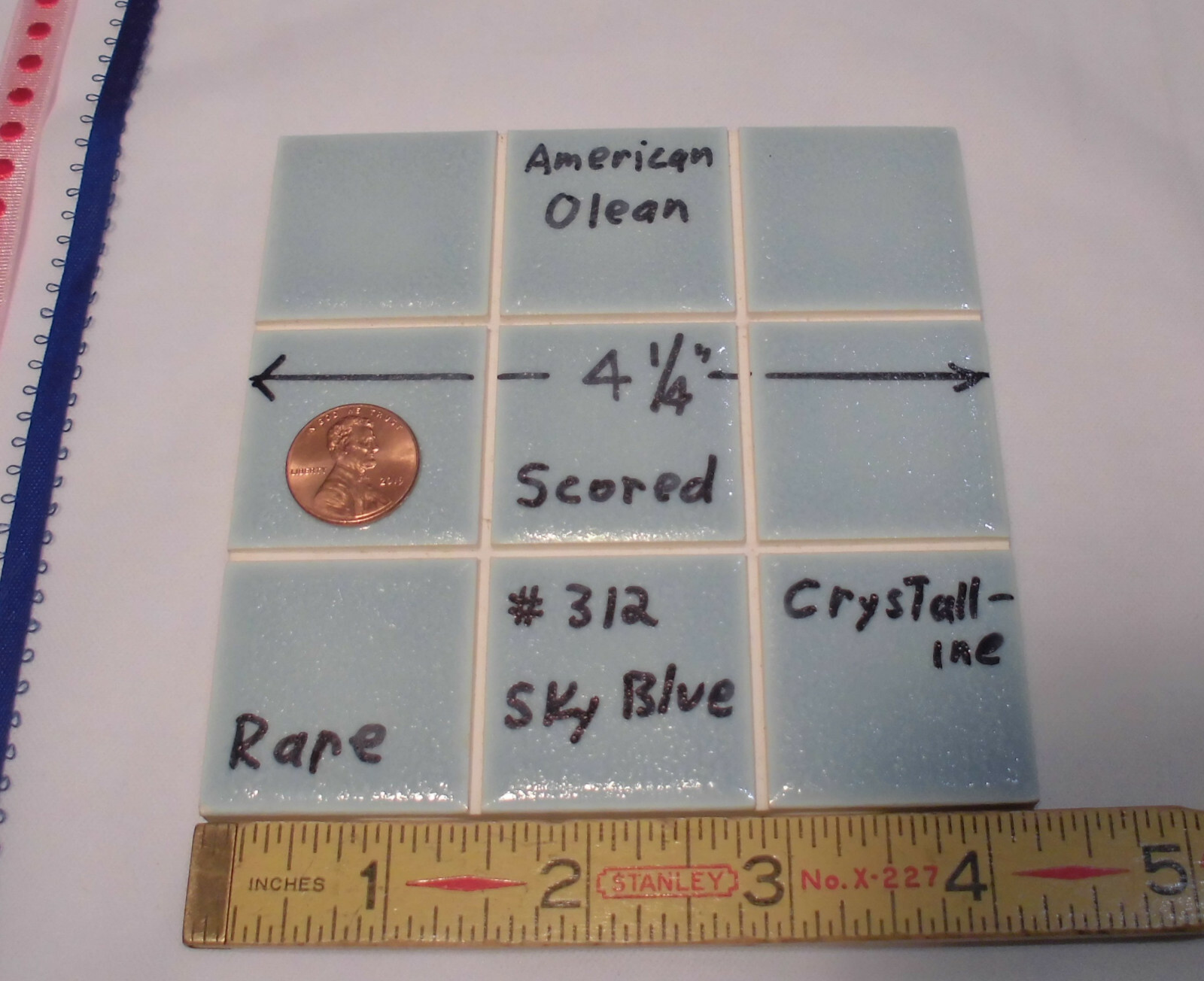 1 pc. 4-1/4″ Ceramic Tile *Sky Blue* Scored 9ths Crystalline; by American Olean