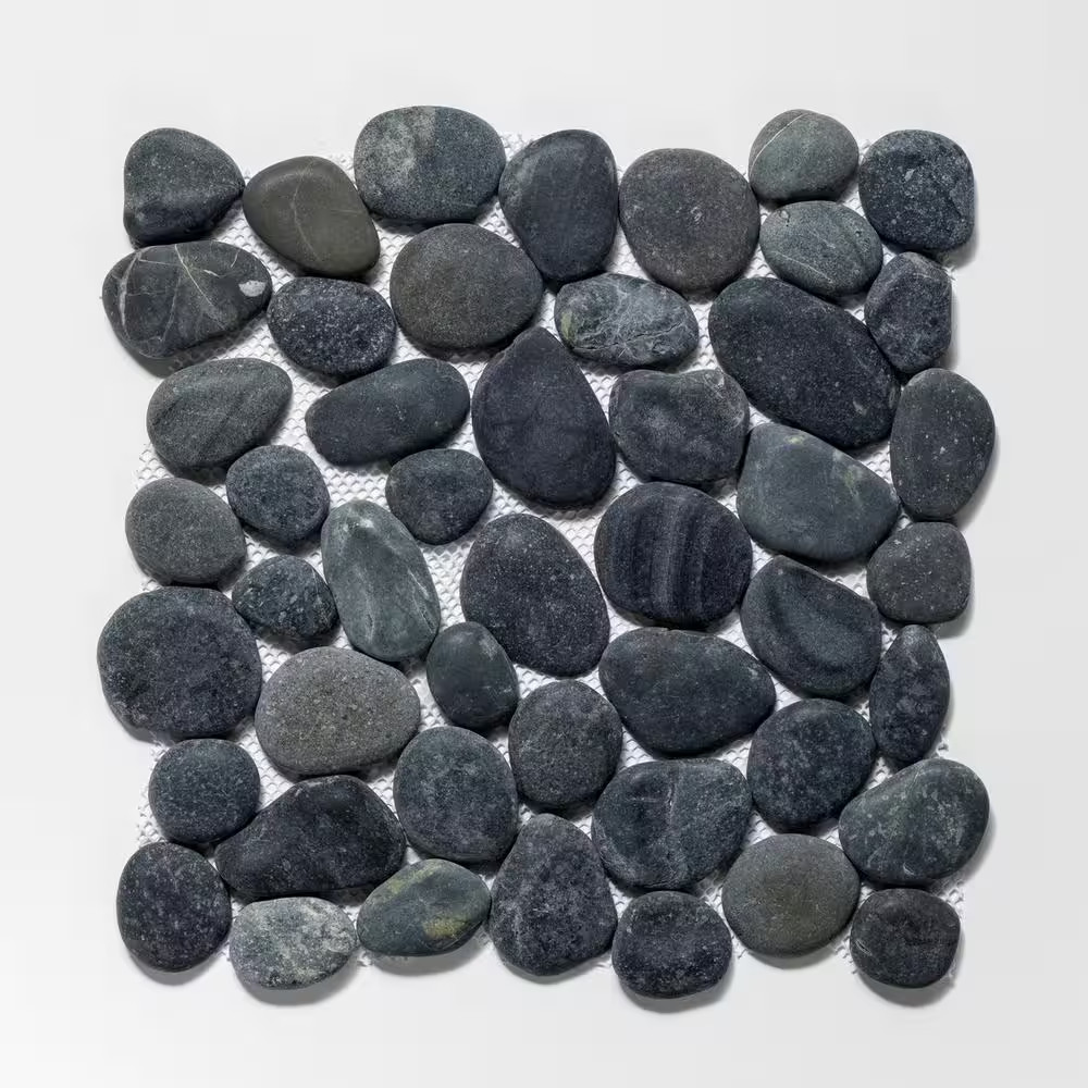 Classic Pebble Tile Black 11-1/4 In. X 11-1/4 In. X 12.7 Mm Mesh-Mounted Mosaic