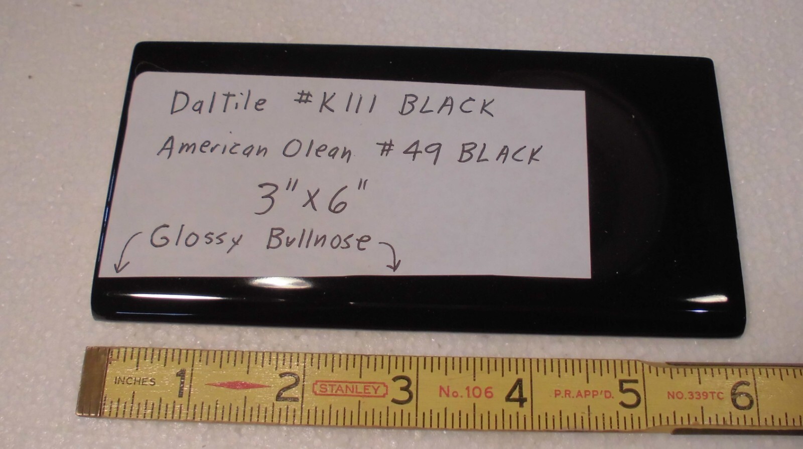 Gloss Black 3″ x 6″ Ceramic Tile Bullnose Trim Edge Subway by American Olean NEW
