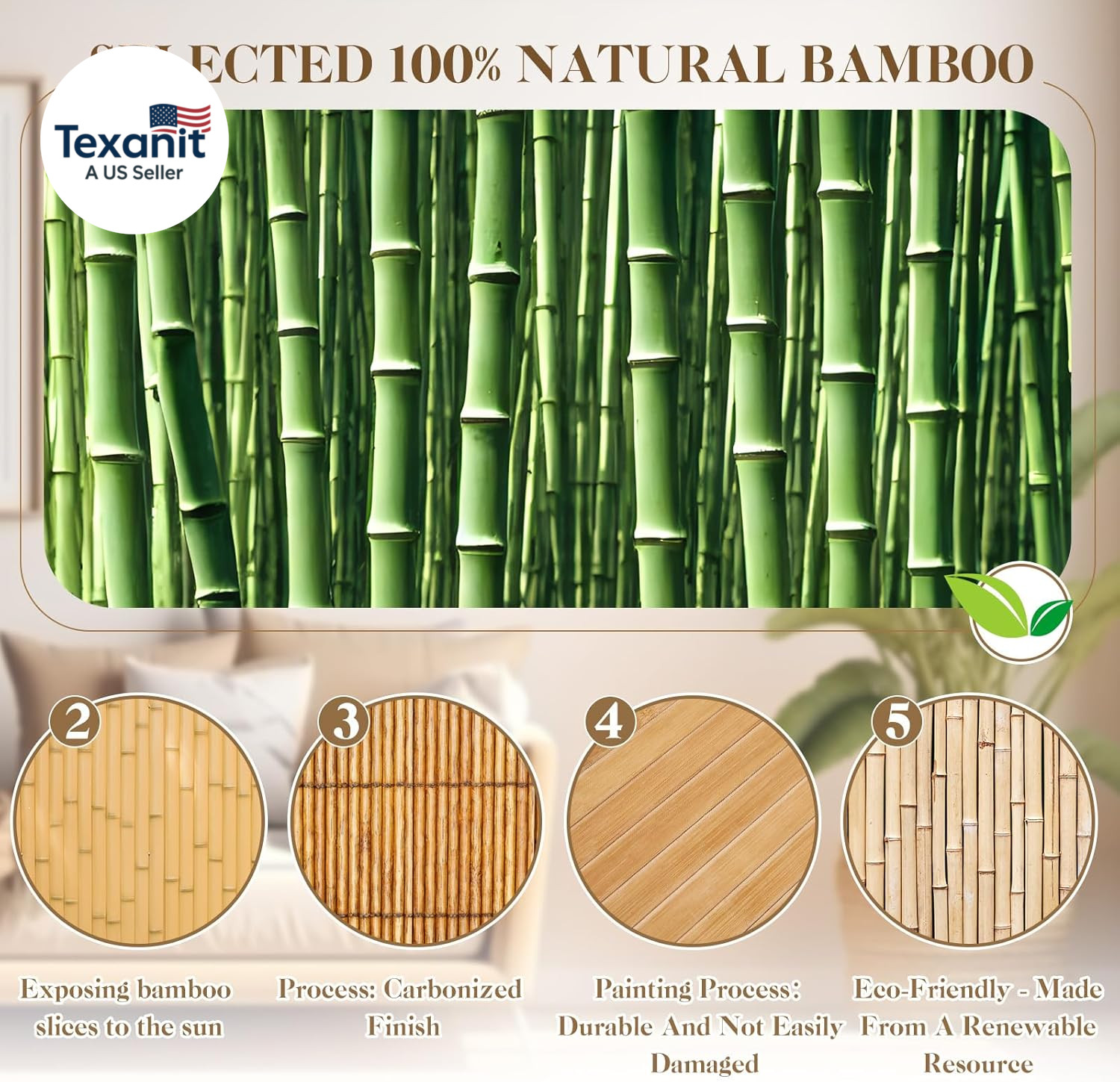 2 Pcs Natural Bamboo Wall Panel for Interior Wall 48”X96” Bamboo Covering Rene