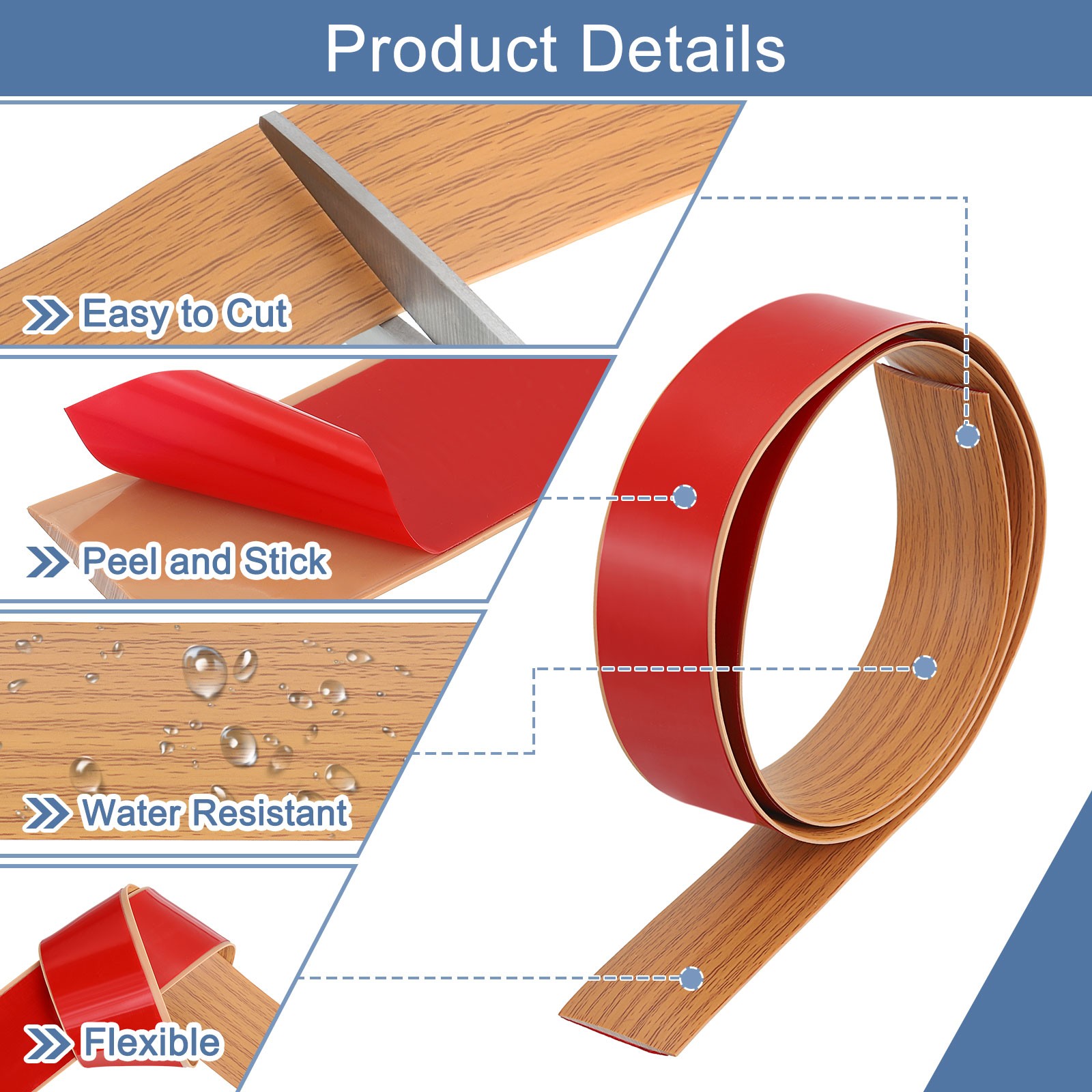 3.28Ft x 1.6″ Floor Transition Strip, Vinyl Floor Cover Strips, Brown Wood Grain