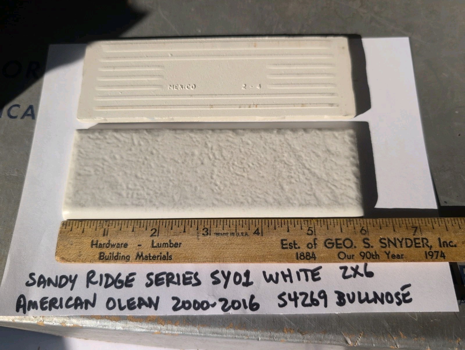 2 pcs American Olean Ceramic Tile Sandy Ridge series “White” SY01 2×6″ Bullnose