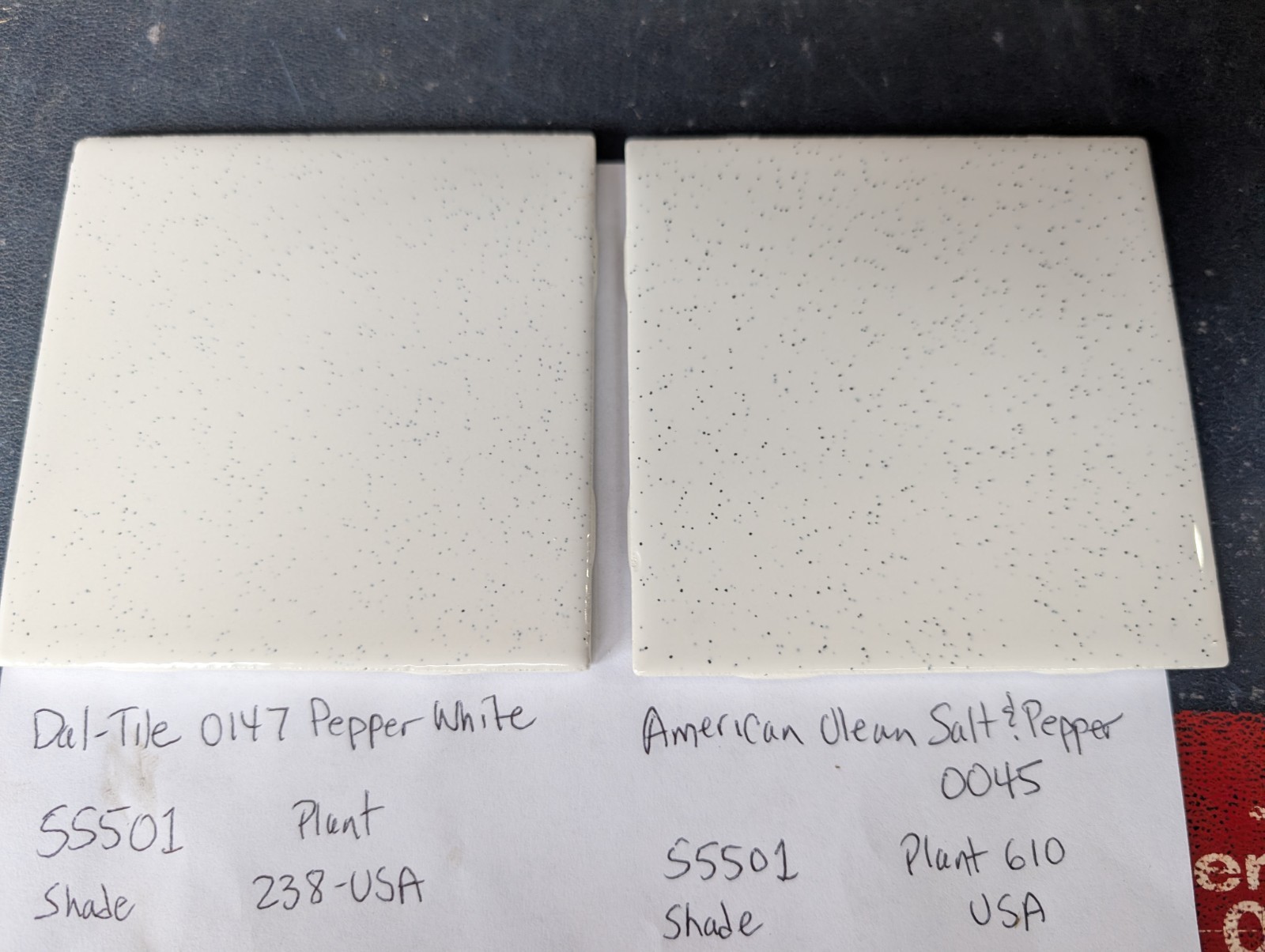 4 pcs American Olean 4 1/4″ Ceramic Tile Salt & Pepper #45 Black Speckled Glossy