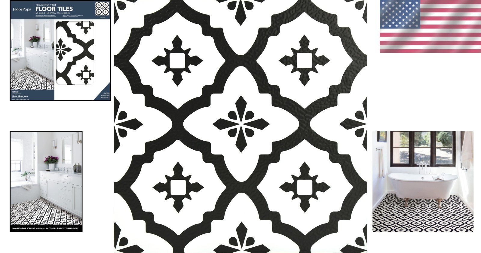 Comet Peel & Stick Vinyl Tiles, Black Geometric 12×12, Water-Resistant Pack o…