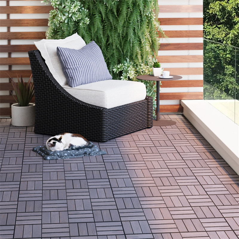 12″x12” Interlocking Deck Tiles Checker Pattern Acacia Wood Outdoor Flooring