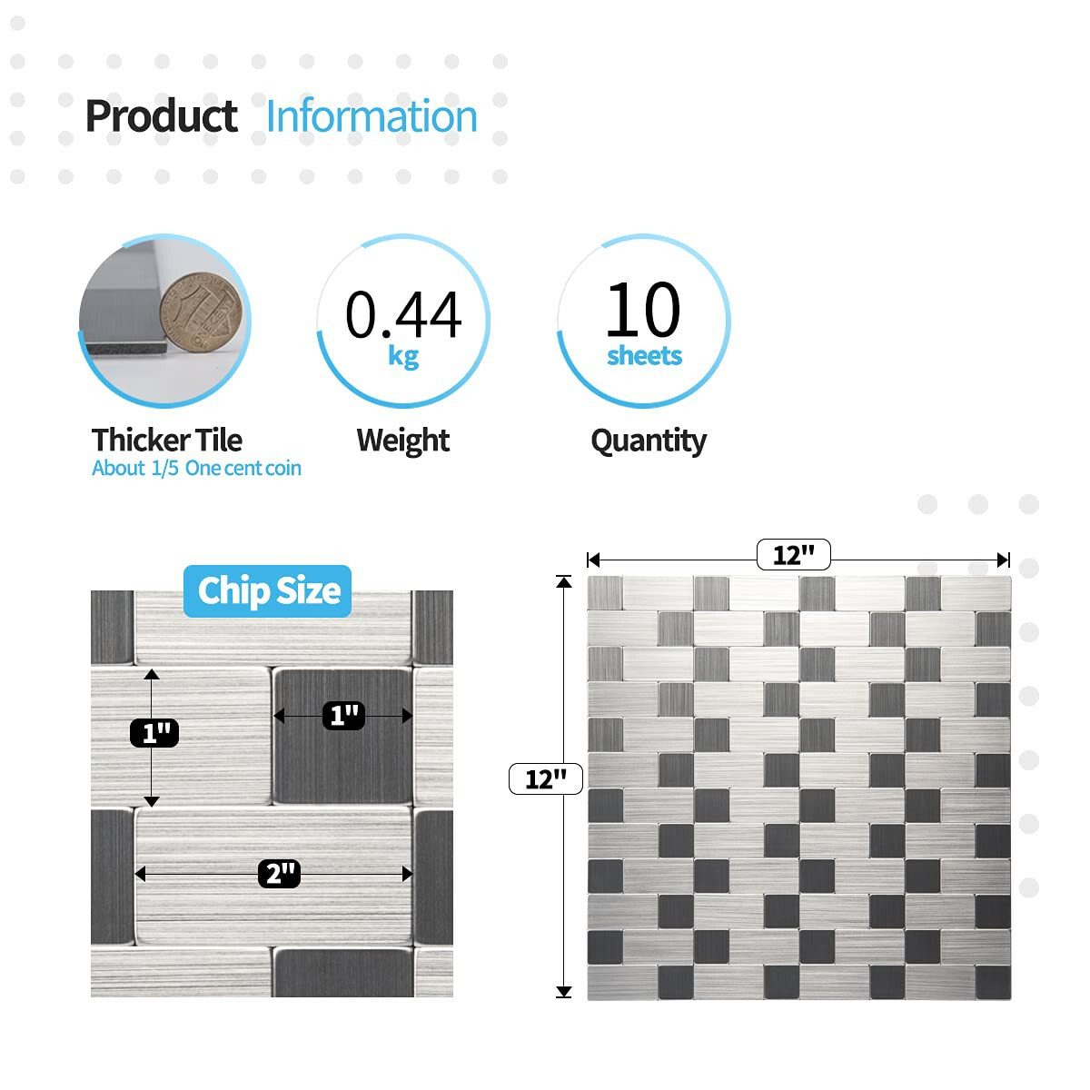 Art3d 10-Pack Peel and Stick Metal Backsplash Tiles Bath Kitchen Mosaic Tiles