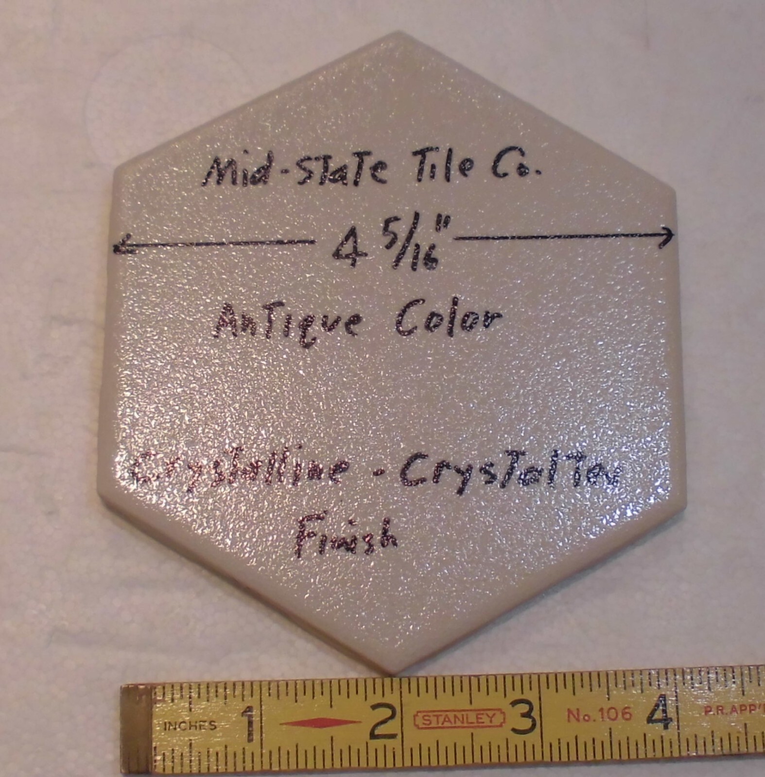 1 pc. Hexagon Ceramic Tile 4-5/16″ Crystalline, Antique White Color by Mid-State