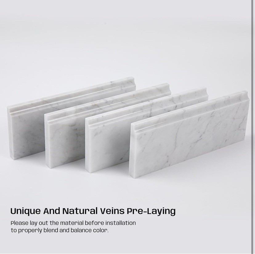 Carrara White Marble Baseboard Trim Molding, 4.5″X12″ Polished Wall Base 4 Pcs