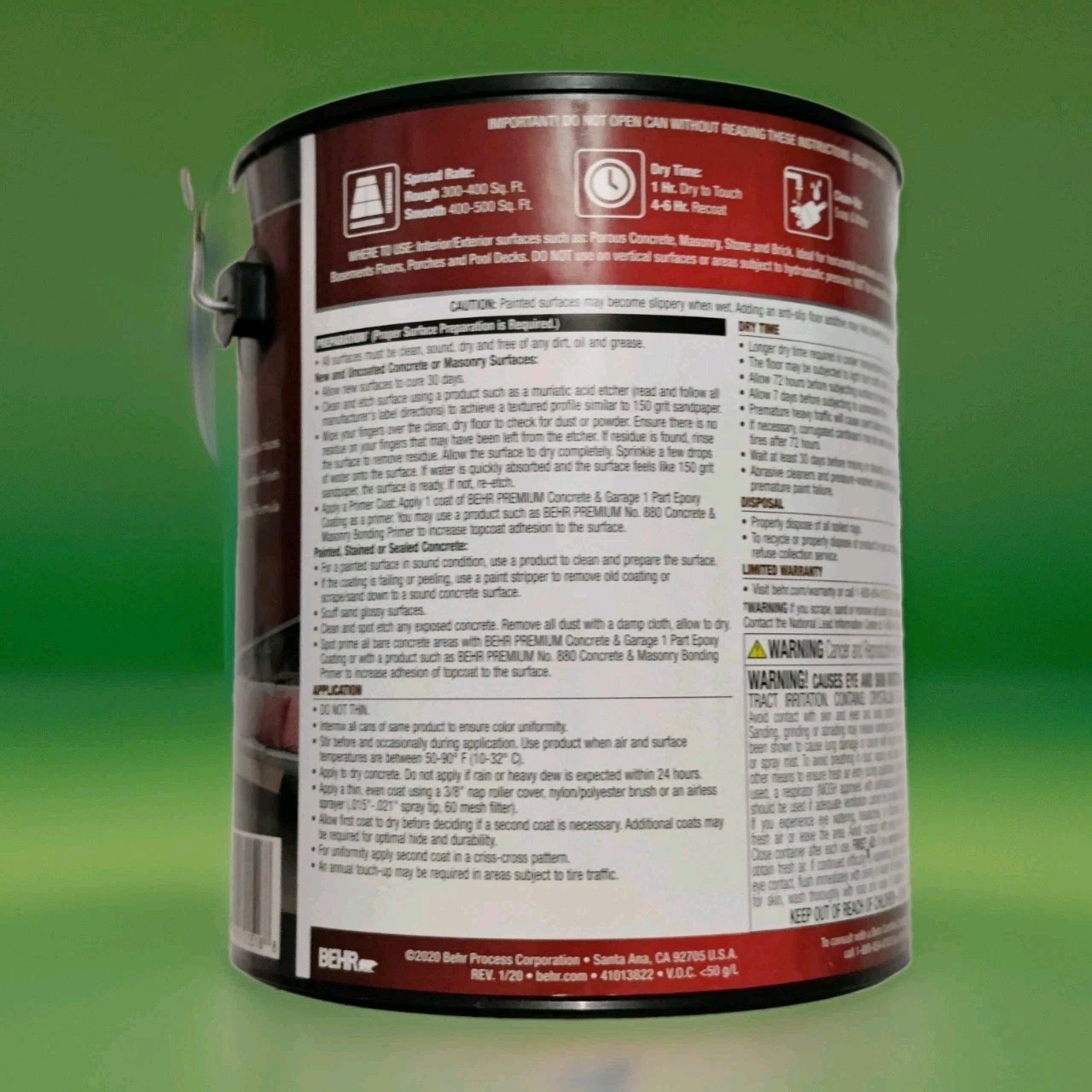 BEHR Epoxy Floor Coating 1 gal Silver Gray Self-Priming Low Gloss UV Resist