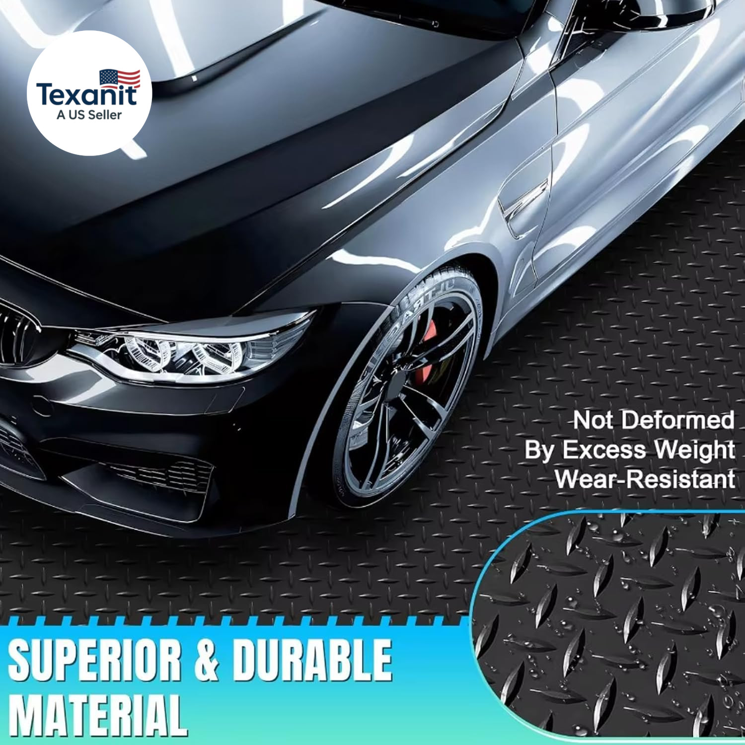 Heavy Duty Diamond-Plate Rubber Flooring Roll 4X6 FT, Multi-Purpose Waterproof A