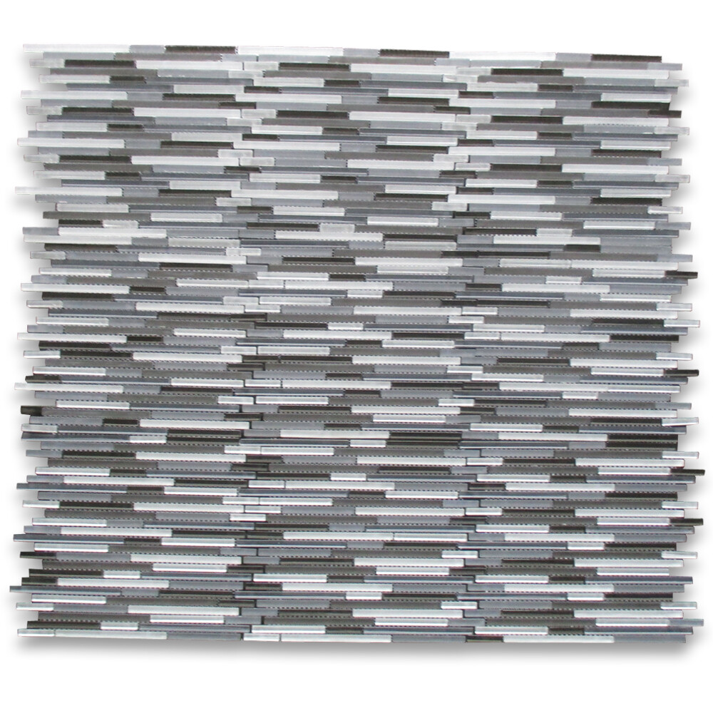 A79001 Glass Mosaic Tile Grey Blends Glass Modern Random Linear Brick Tile