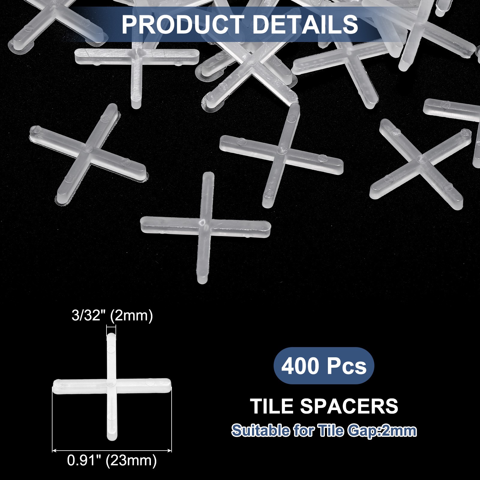 400Pcs Tile Spacers, 2mm 3/32″ Cross Shape Wall Floor Tile Spacer White