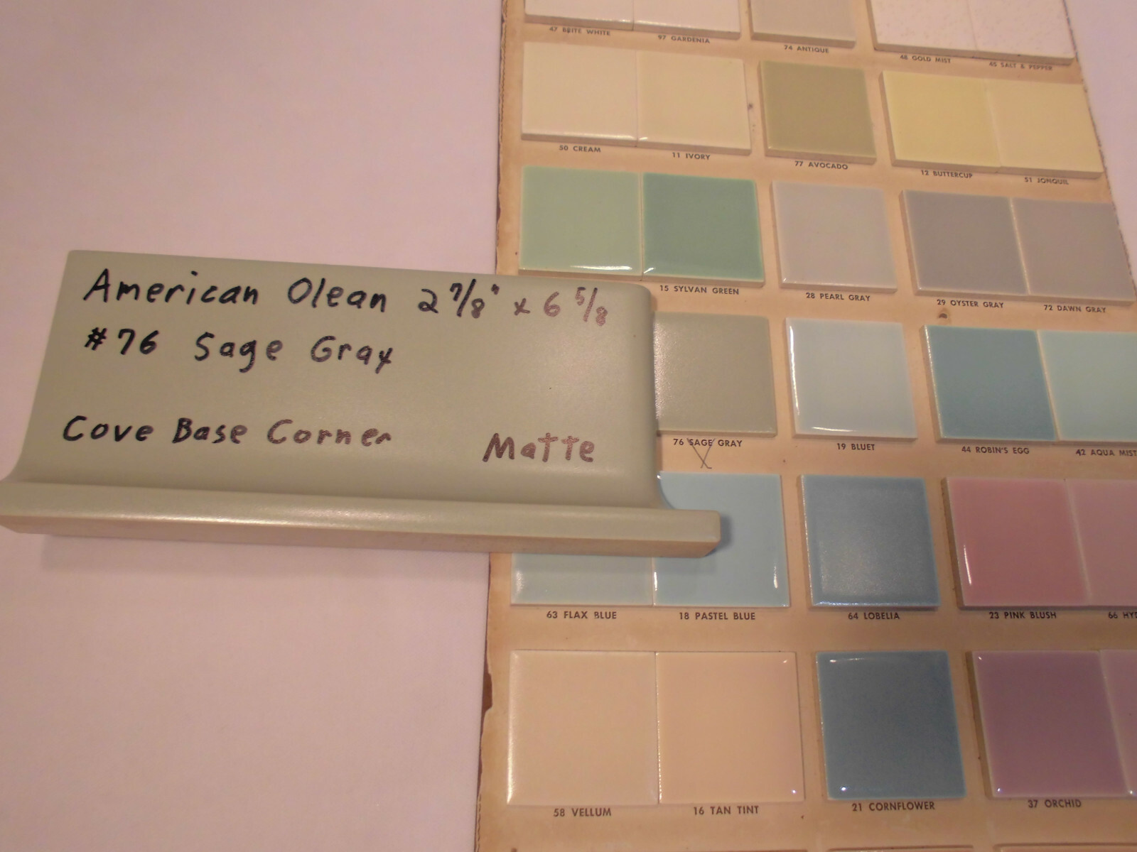 1 pcs. *Sage Gray* Finish Corner Flat Top cove/base Ceramic Tile 3″ X 6″ A.O.
