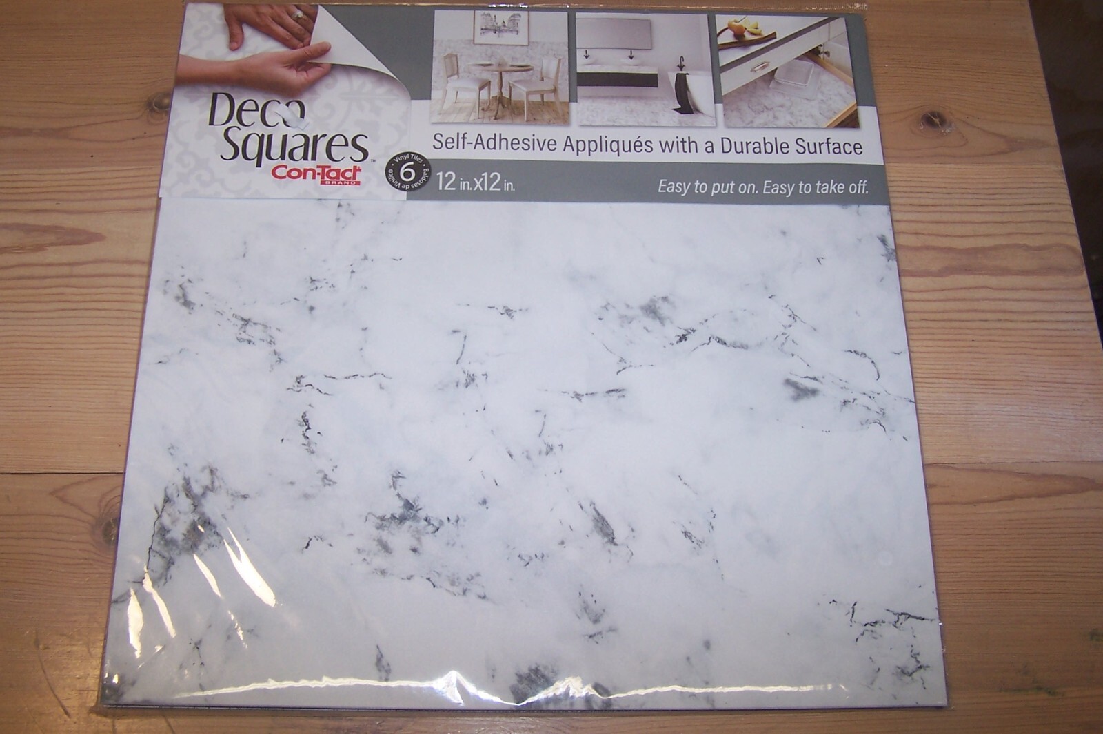 12 Tiles Contact Deco (2 Pks) Squares 12″x12″ Vinyl 6 Per Pk Carrara Marble Gray