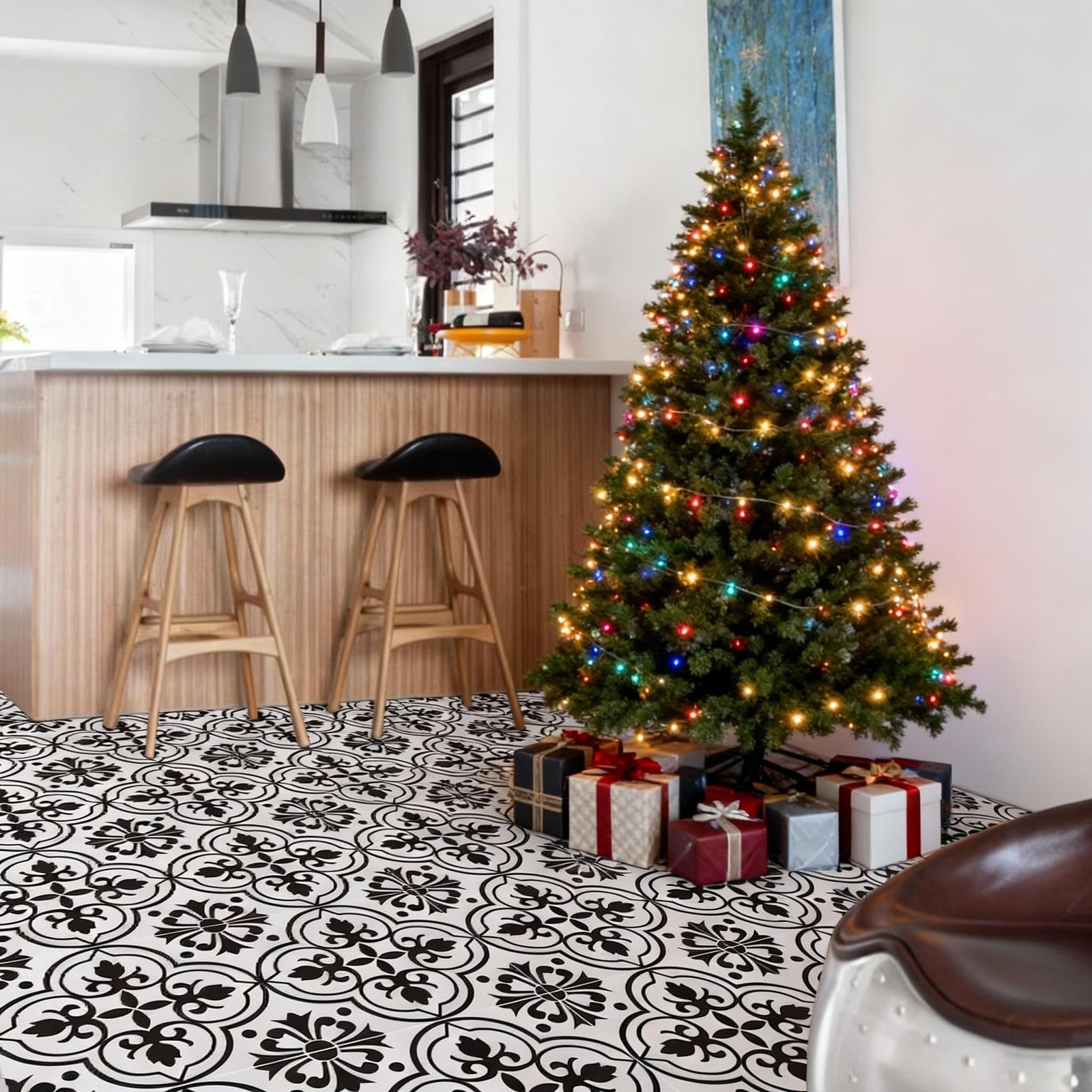 Peel and Stick Floor Tile: 10 Pcs Black and White Peel and Stick Flooring Wat…