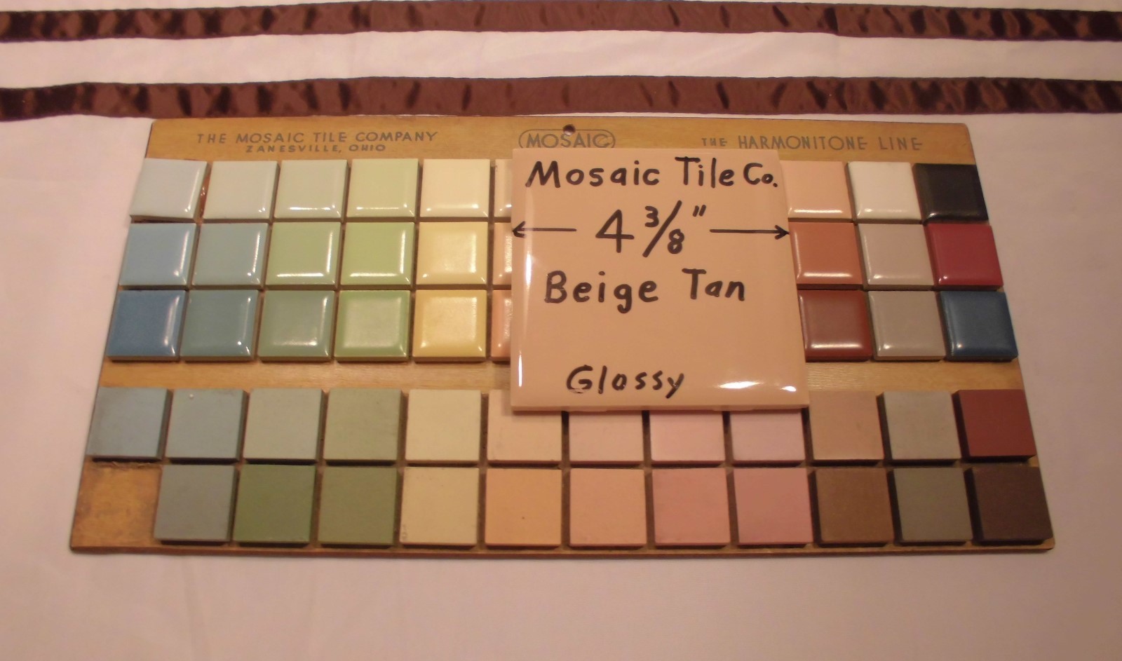 1 pc. Vintage *Beige-Tan-Brown* Glossy Ceramic Tiles 4-3/8″ by Mosaic co. NOS
