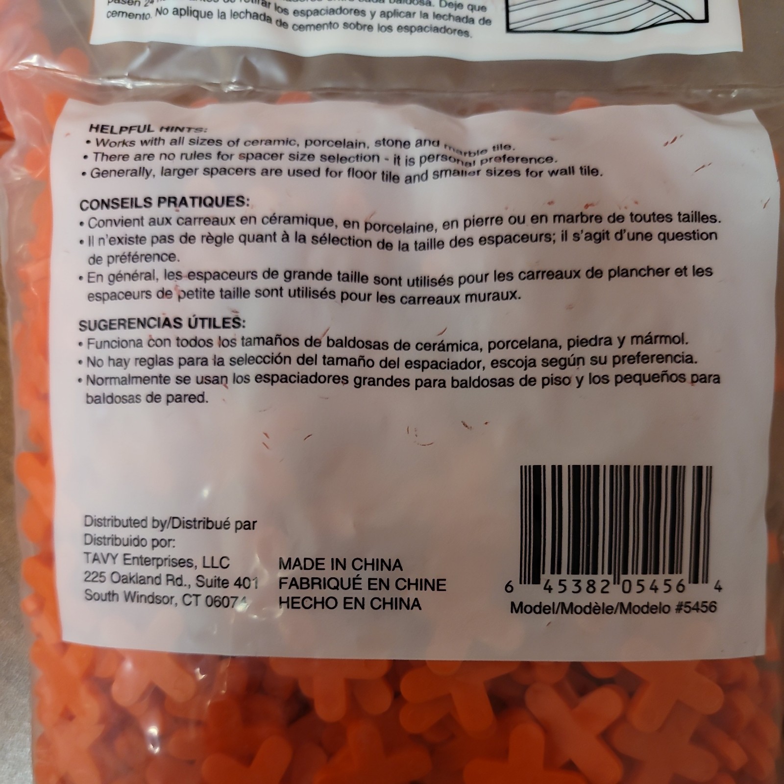 Tavy Basix Tile Spacers 1/4in 6mm 500 Cross Pcs Orange Plastic 4 bags/2000 Pcs