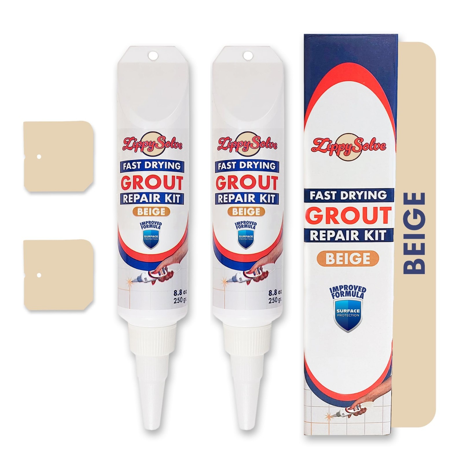 Tile Grout Repair Kit – 2 Pack Beige, Fast Drying Waterproof Squeeze Tube for Fl