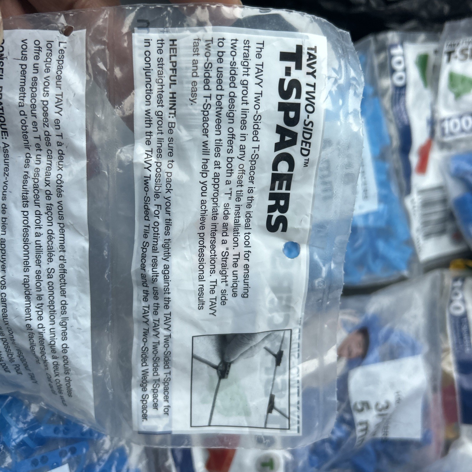 Lot of 7 100-Pack TAVY Two Sided 3/16 (5mm) T-Shaped Tile Spacers Blue Plastic