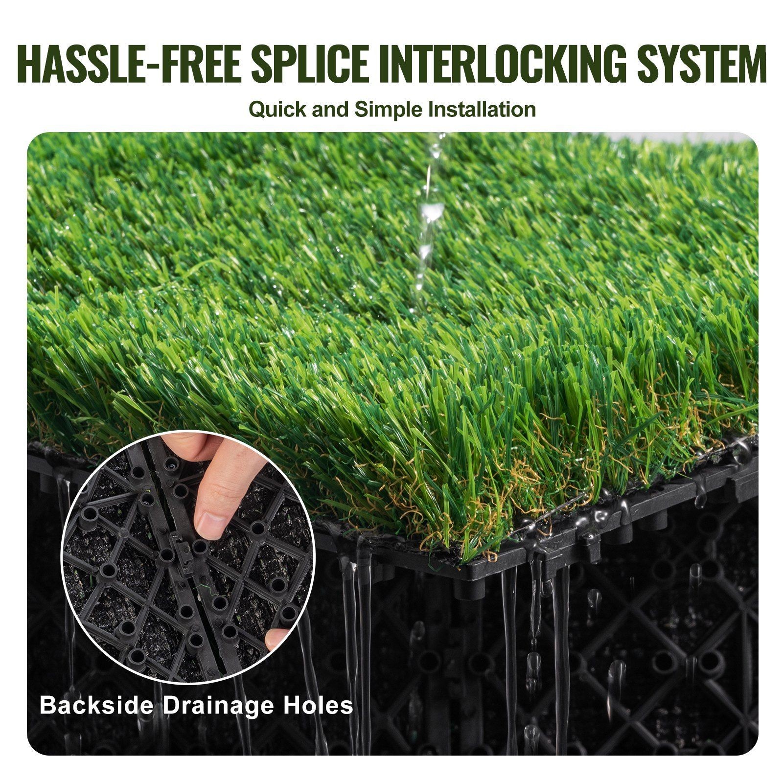 18pc 12x12in Interlocking Self-Draining Artificial Grass Tiles & Mat