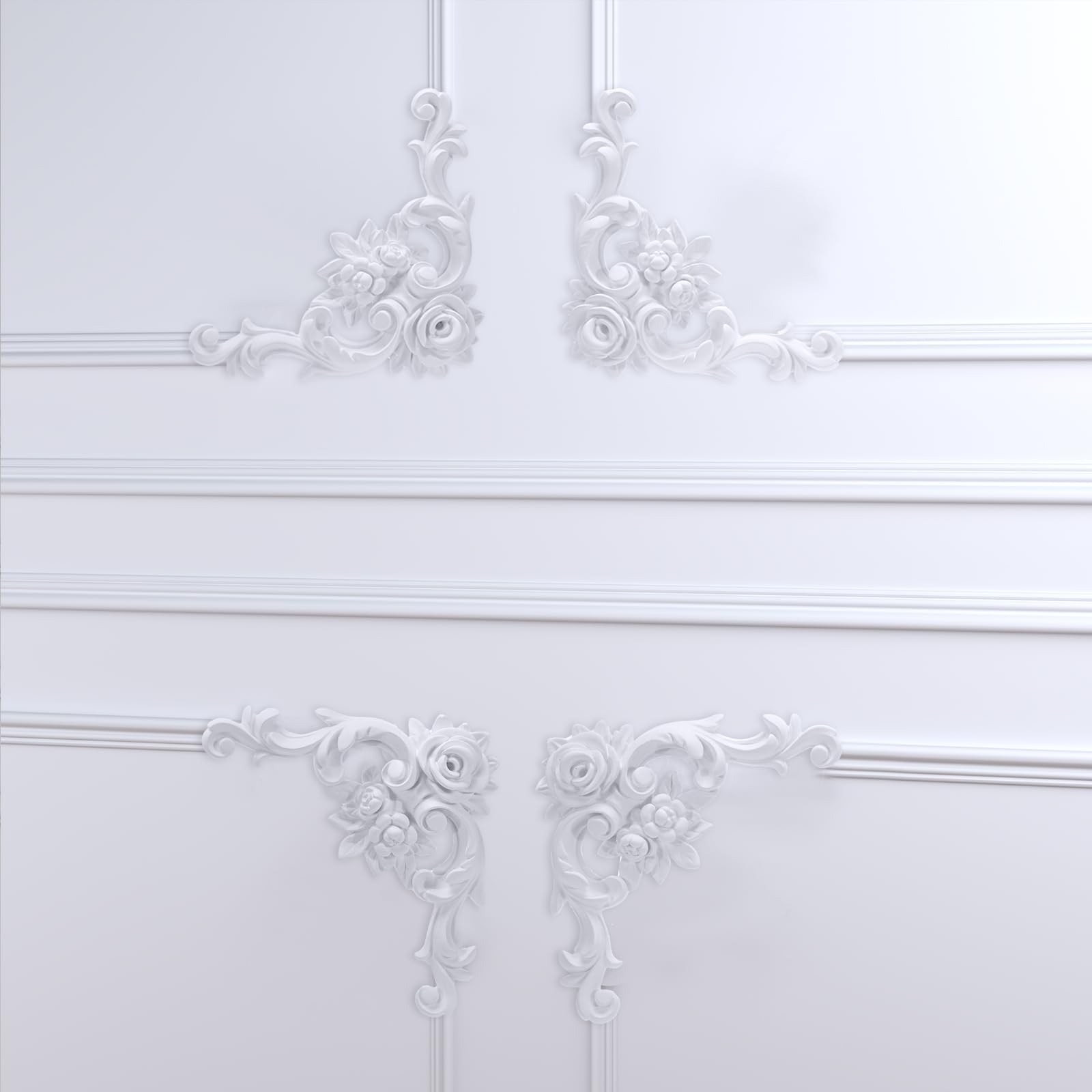 4 PCS Rose Style Corner Wall Molding French Wainscoting Panel Decor Kit