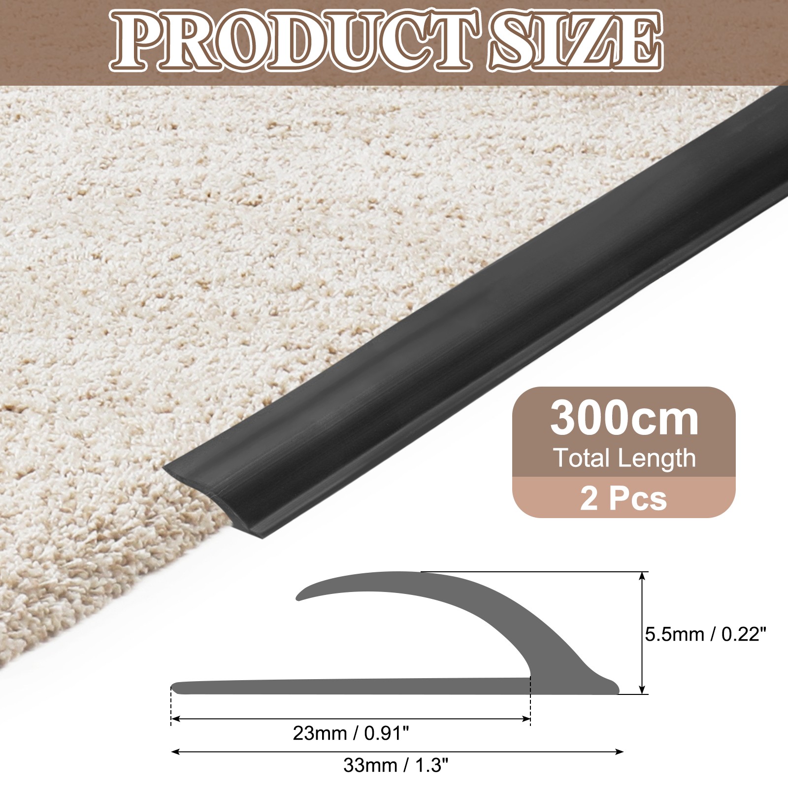 2pcs carpet edge strip x3.3cm x0.5cm, black TPE car cover