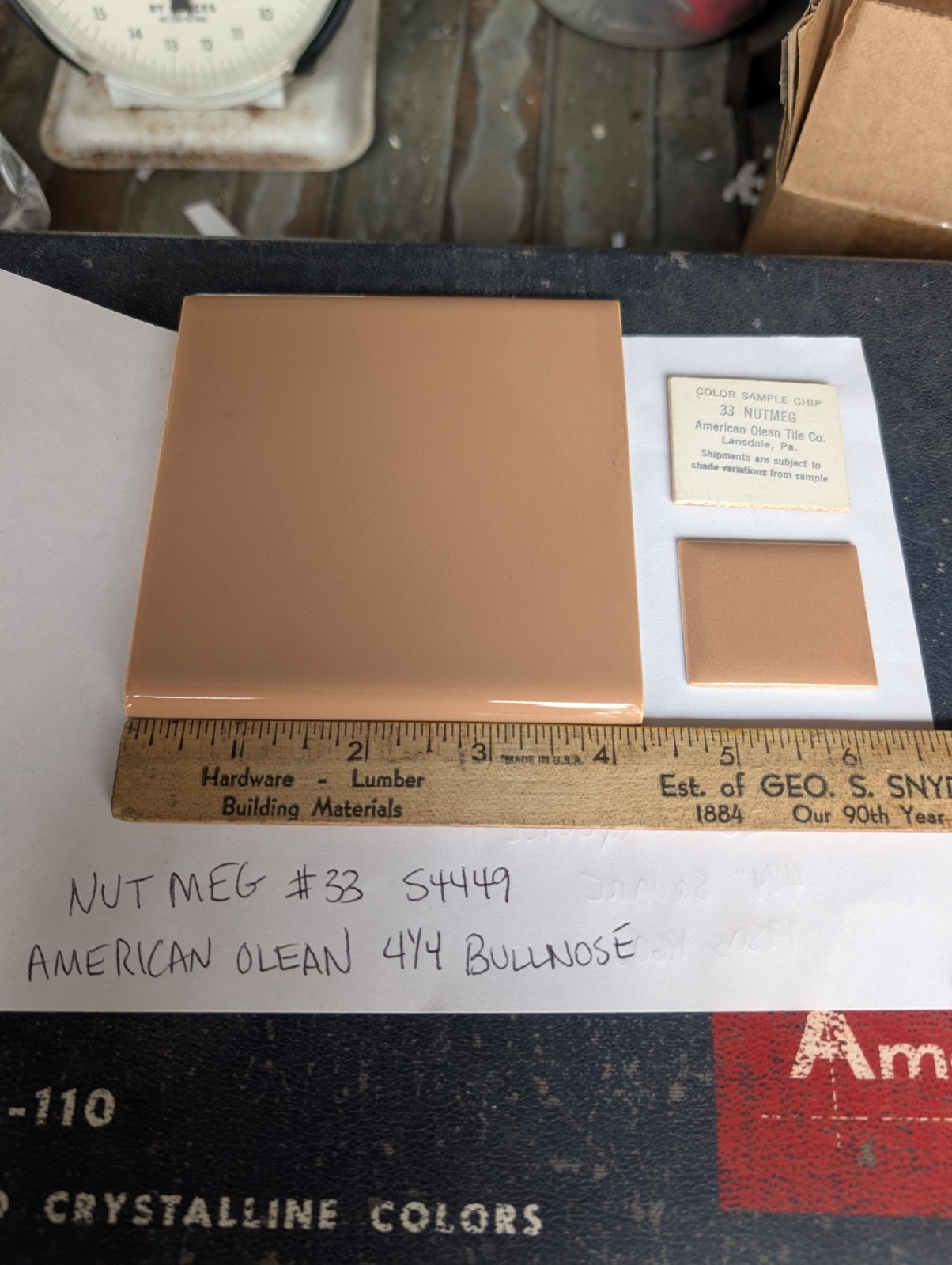 2 pcs American Olean Bullnose S4449 4-1/4″ Sq. Nutmeg #33 Glossy NEW Original