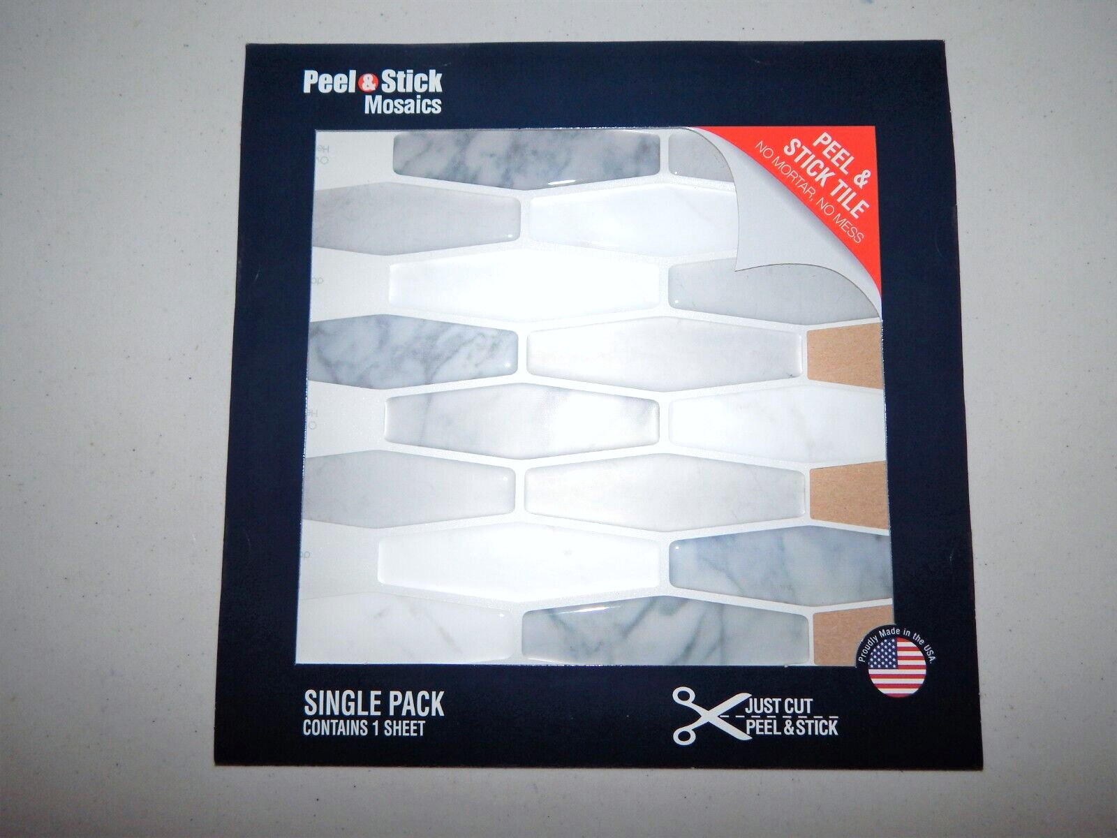 Peel-and-Stick Mosaic Wall Tile, 9.4″ X 10″ Marmol Elongated Made USA FREE SHIP