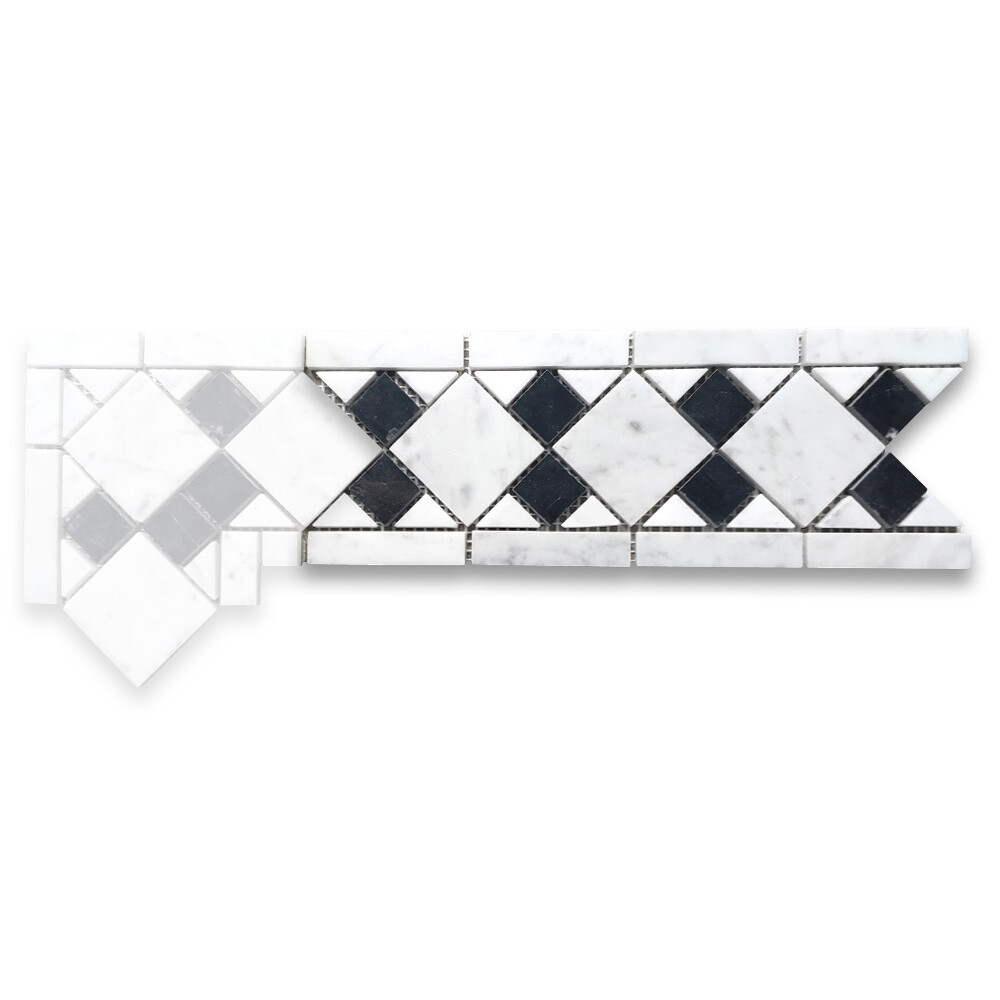 B0093P Marble Mosaic Border Listello Tile Venice Monochrome 4×11.1 Polished