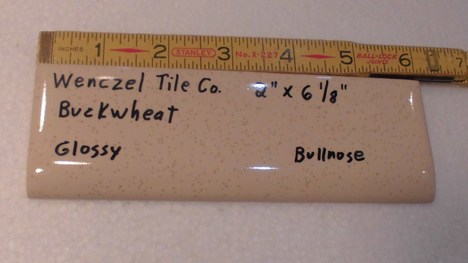1 pc. Buckwheat – Oatmeal 2” X 6-1/8” Bullnose Ceramic Tile by Wenczel Co. NOS